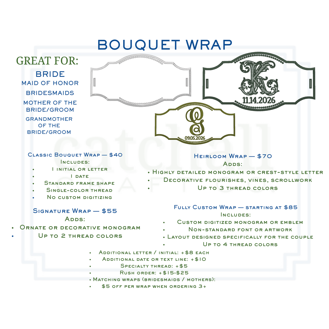 Custom Bridal Bouquet Wrap | Embroidered Monogram Keepsake