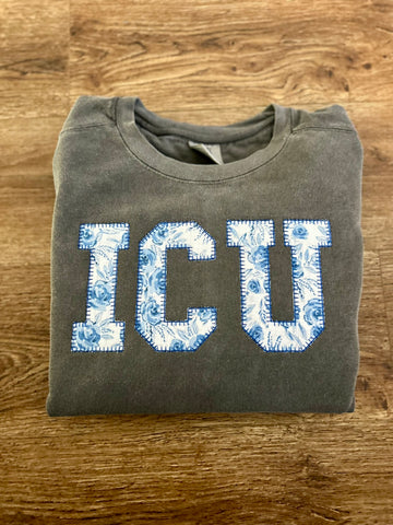 ICU Floral Appliqué -Custom Embroidered Name